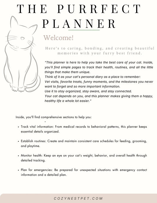 2026 Cat Care & Wellness Planner — Track Health, Routines & Happy Memories - Cozynest Pet