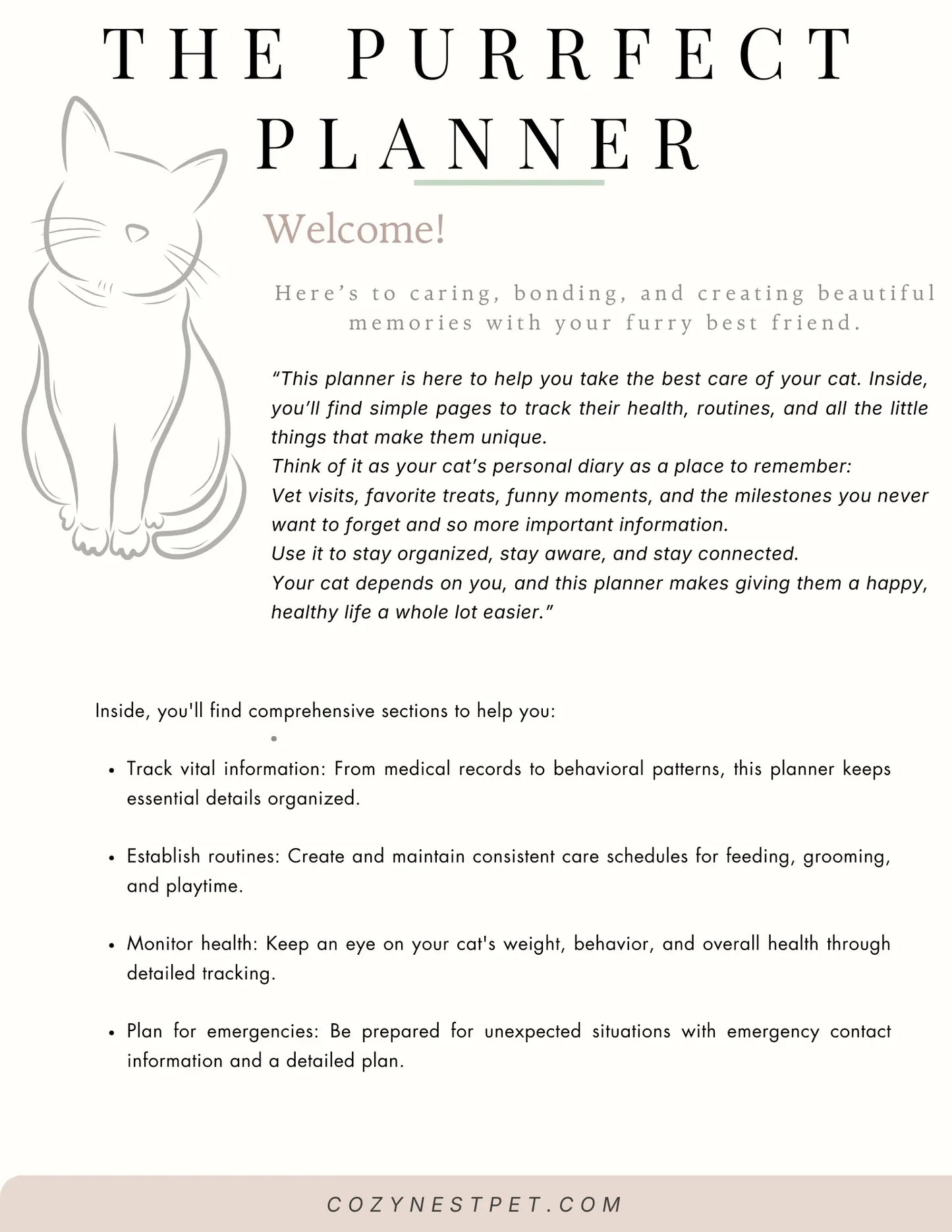 2026 Cat Care & Wellness Planner — Track Health, Routines & Happy Memories - Cozynest Pet