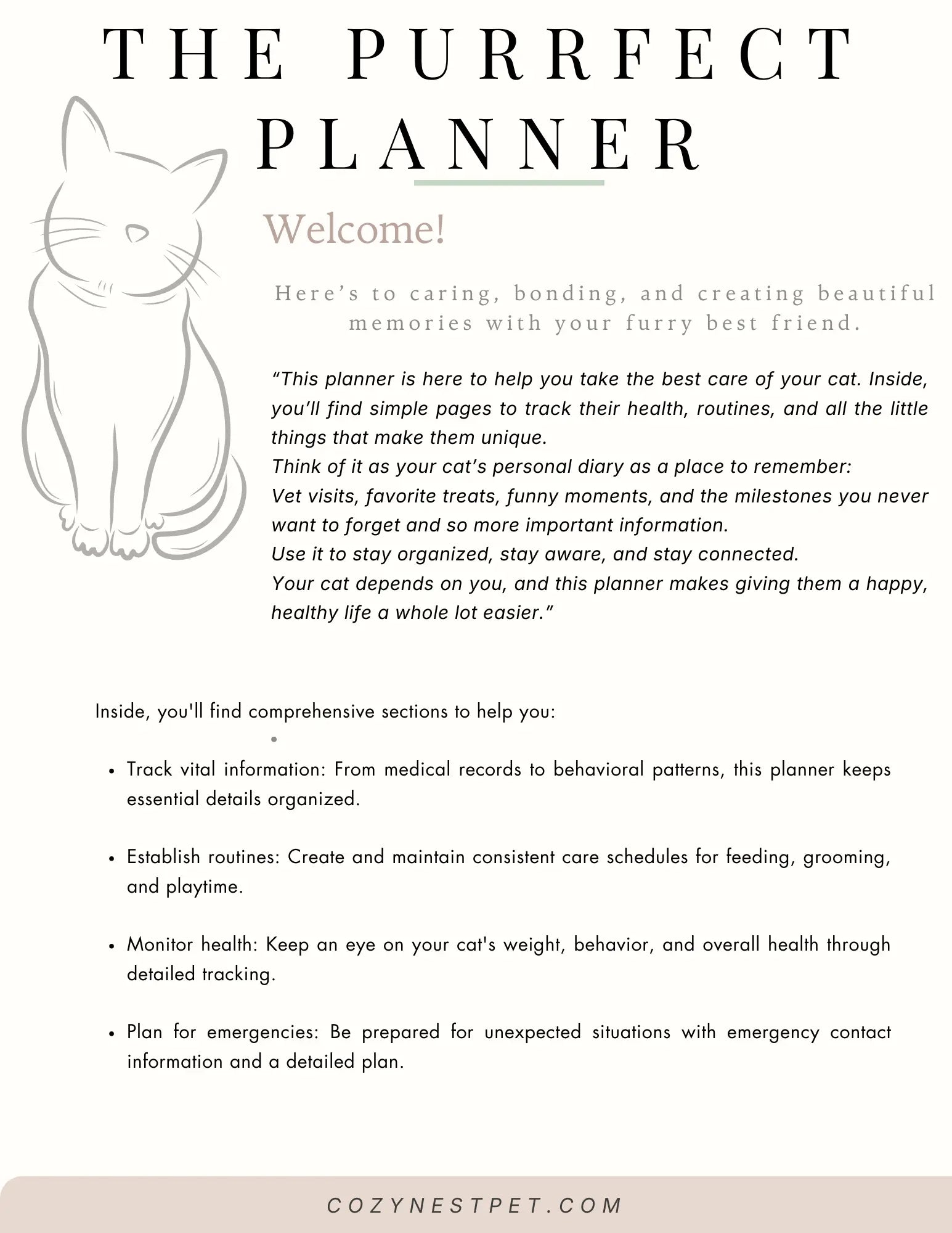 2026 Cat Care & Wellness Planner — Track Health, Routines & Happy Memories - Cozynest Pet