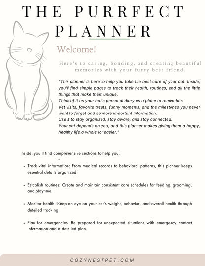2026 Cat Care & Wellness Planner — Track Health, Routines & Happy Memories - Cozynest Pet